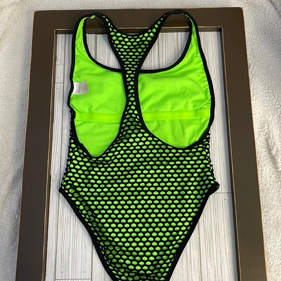 💥 Lime Green & Black Net One Piece Swimsuit | Small - Picture 3 of 12